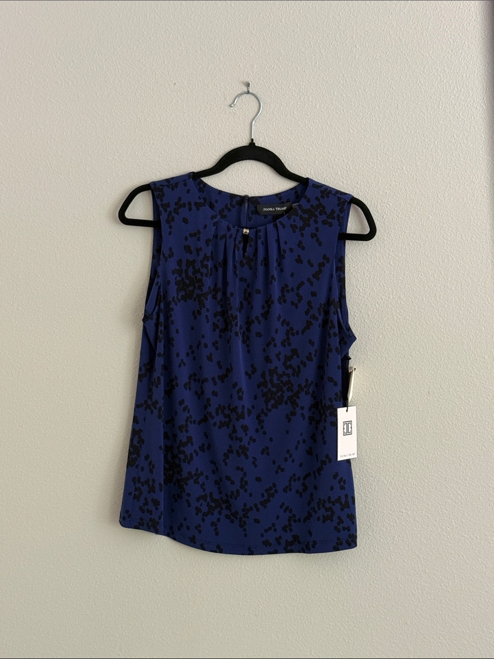 Ivanka Trump Royal Blue and Black Printed Sleeveless Shell